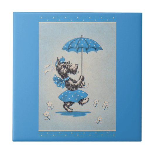 Schottische Hundedame mit Schirm Fliese (Vorderseite)