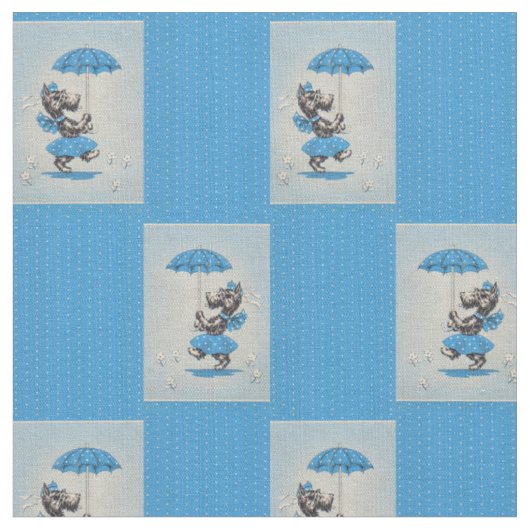 Schottische Hundedame mit Schirmprint Stoff (Nahaufnahme)