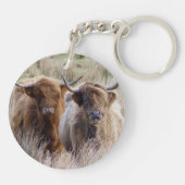 Schottische Kühe im Hochland im Gras Schlüsselanhänger (Rückseite)