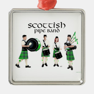 Schottische Pipe Band - Grüne Kilts Silbernes Ornament