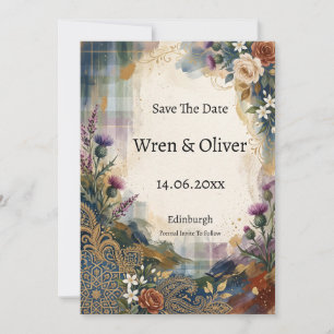 Schottische Tartan-Blumen-Paisley-Save-the-Date-Ka Save The Date