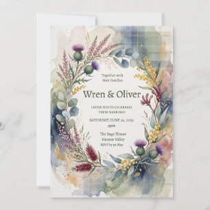 Schottische Tartan-Distel-Blumen-Hochzeitseinladun Einladung
