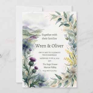 Schottische Tartan-Distel-Blumen-Hochzeitseinladun Einladung