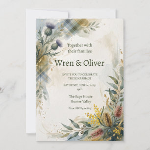 Schottische Tartan-Distel-Blumen-Hochzeitseinladun Einladung