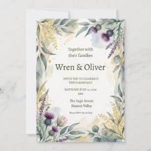 Schottische Tartan-Distel-Blumen-Hochzeitseinladun Einladung