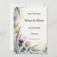 Schottische Tartan-Distel-Blumen-Hochzeitseinladun