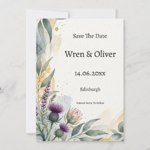 Schottische Tartan-Distel-Blumen-Hochzeitseinladun Save The Date