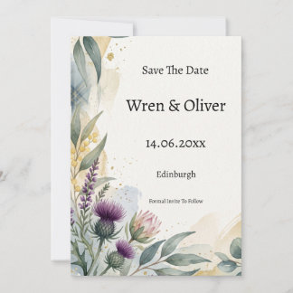Schottische Tartan-Distel-Blumen-Hochzeitseinladun Save The Date