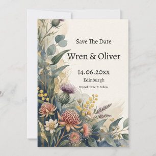 Schottische Tartan-Distel-Blumen- Save-the-Date-Ka Save The Date