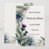Schottische Tartan Distel Blumen Save the Date Kar (Vorne/Hinten)