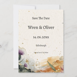 Schottische Tartan-Distel-Blumen-Save-the-Date-Kar Save The Date