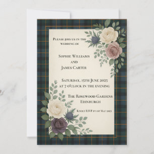 Schottische Tartan-Rosen-Distel-Hochzeitseinladung Einladung
