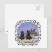 Schottische Terrier auf der Burg Eilean Donan Postkarte (Vorne/Hinten)