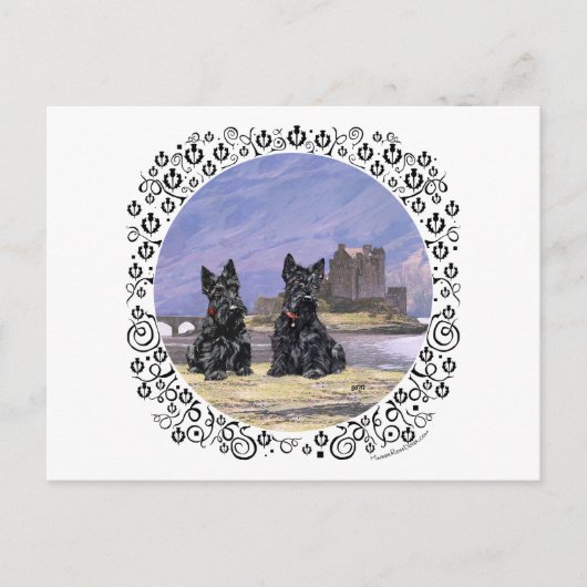 Schottische Terrier auf der Burg Eilean Donan Postkarte (Vorderseite)