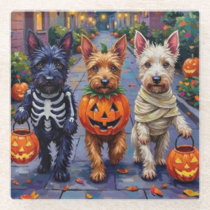 Schottische Terrier-Hunde in Halloween-Kostümen Glasuntersetzer
