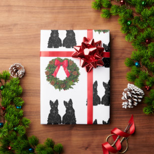 Schottische Terrier mit Weihnachtskranz Geschenkpapier