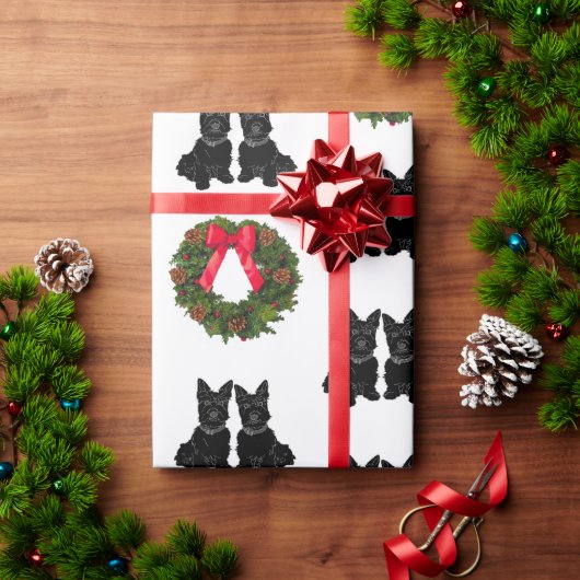 Schottische Terrier mit Weihnachtskranz Geschenkpapier (Feiertagsgeschenk)