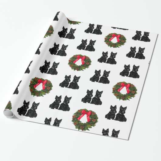 Schottische Terrier mit Weihnachtskranz Geschenkpapier (Ungerollt)