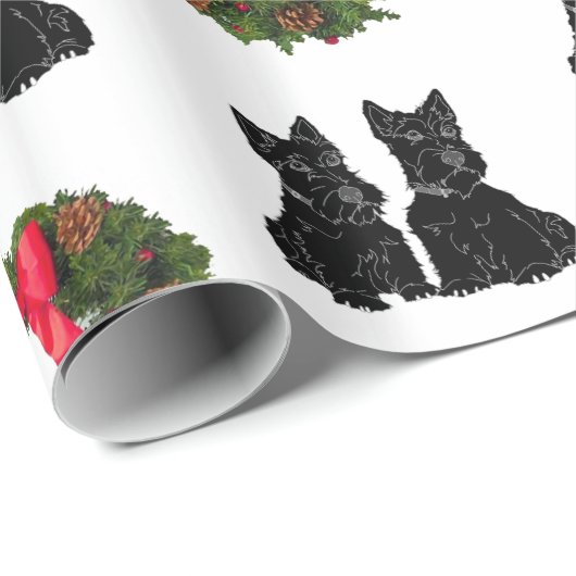 Schottische Terrier mit Weihnachtskranz Geschenkpapier (Rolleneckpunkt)