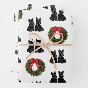 Schottische Terrier mit Weihnachtskranz Geschenkpapier Set