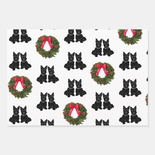 Schottische Terrier mit Weihnachtskranz Geschenkpapier Set (Vorderseite)