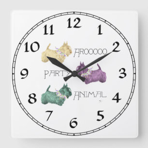Schottische Terrier Partytiere Quadratische Wanduhr