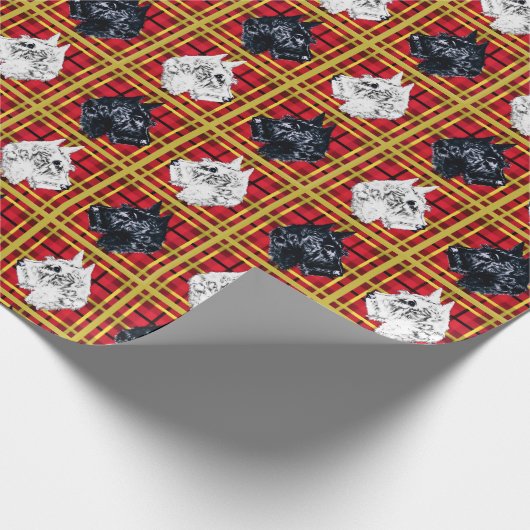 Schottische Terrier, Schwarz und Weiß karierte Ges Geschenkpapier (Ecke)