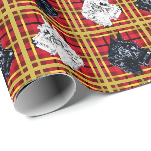 Schottische Terrier, Schwarz und Weiß karierte Ges Geschenkpapier (Rolleneckpunkt)