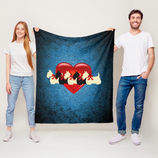 Schottische Terrier, schwarz, Weizen, Herz, blau Fleecedecke (Beispiel)