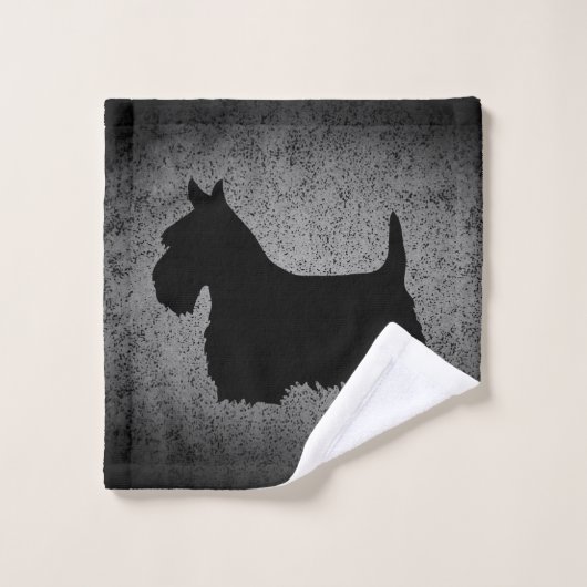 Schottische Terrier, schwarze Silhouette, Granitsi Badhandtuch Set (Waschlappen)
