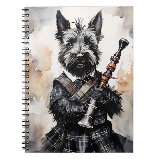 Schottische Terrier spielen Bagpipe in einer Kilot Notizblock (Vorderseite)