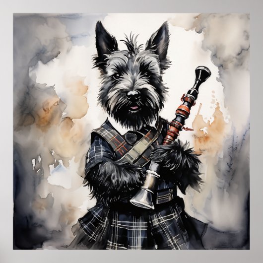 Schottische Terrier spielen Bagpipe in einer Kilot Poster (Vorne)