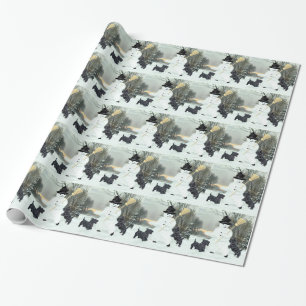 Schottische Terrier und Schneemann Geschenkpapier