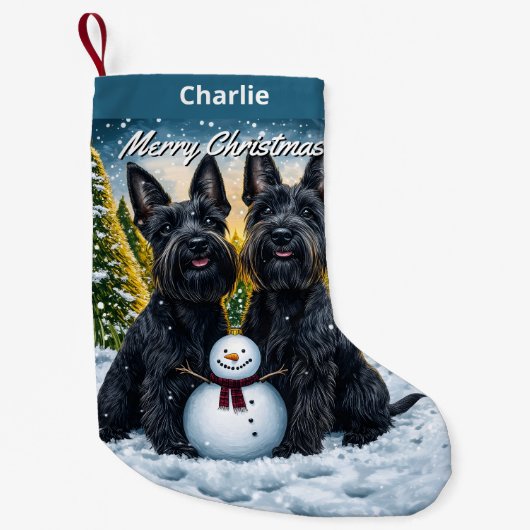 Schottische Terrier und Snowman Weihnachten Kleiner Weihnachtsstrumpf (Vorderseite)