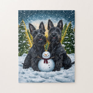 Schottische Terrier und Winter Snowman Puzzle