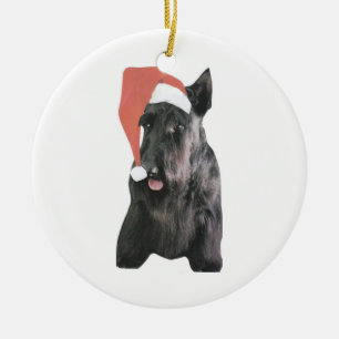 Schottische Terrier-Weihnachtsmannmütze-Verzierun Keramik Ornament