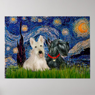 Schottische Terrier (zwei-BW) - Sternennacht Poster