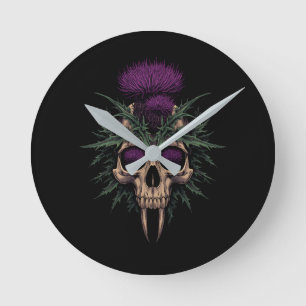 Schottische Totenkopf-Distel-Rundwanduhr   Lebendi Runde Wanduhr