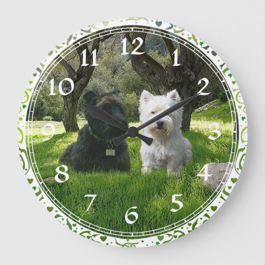 Schottische und westliche Highland Terriers Greenw Große Wanduhr (Vorderseite)