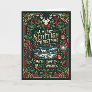 Schottische Weihnachts-Hirsch-und-Tartan-Karte Karte