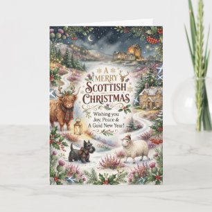 Schottische Weihnachtskarte mit Waldmotiv Karte