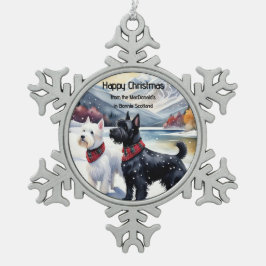 Schottische Weihnachtsschmuck, Westie, Schottland Schneeflocken Zinn-Ornament