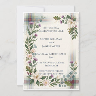 Schottische Wildblumen-Distel-Rosen-Hochzeitseinla Einladung