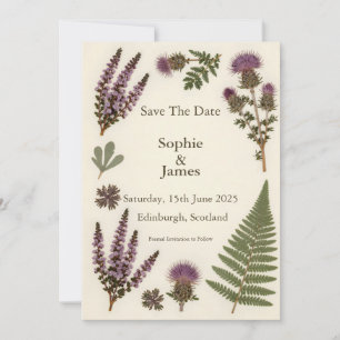 Schottische Wildblumen Heide Distel Farn Save the  Date