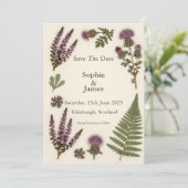Schottische Wildblumen Heide Distel Farn Save the Date (Stehend Vorderseite)