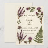 Schottische Wildblumen Heide Distel Farn Save the Date (Vorne/Hinten)