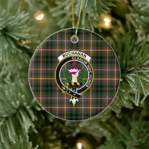 Schottischer Clan Buchanan Jagd Tartan und Wappen Keramik Ornament
