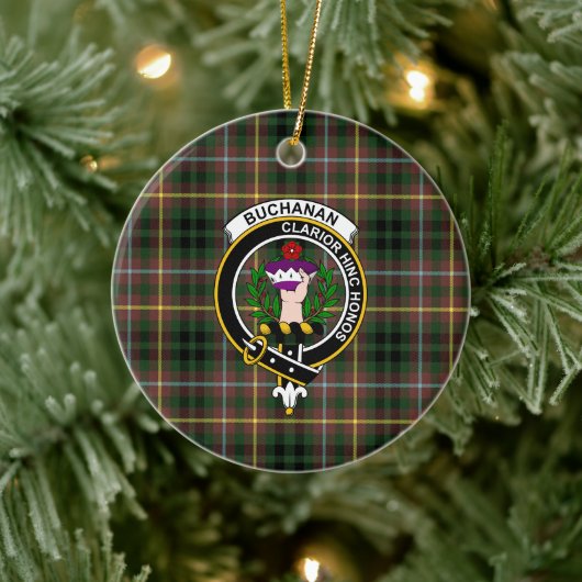 Schottischer Clan Buchanan Jagd Tartan und Wappen Keramik Ornament (Baum)