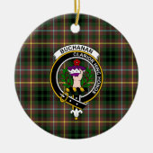 Schottischer Clan Buchanan Jagd Tartan und Wappen Keramik Ornament (Vorne)
