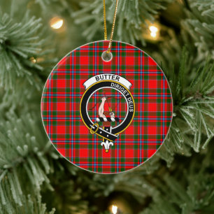 Schottischer Clan Butter Check Tartan und Wappen Keramik Ornament